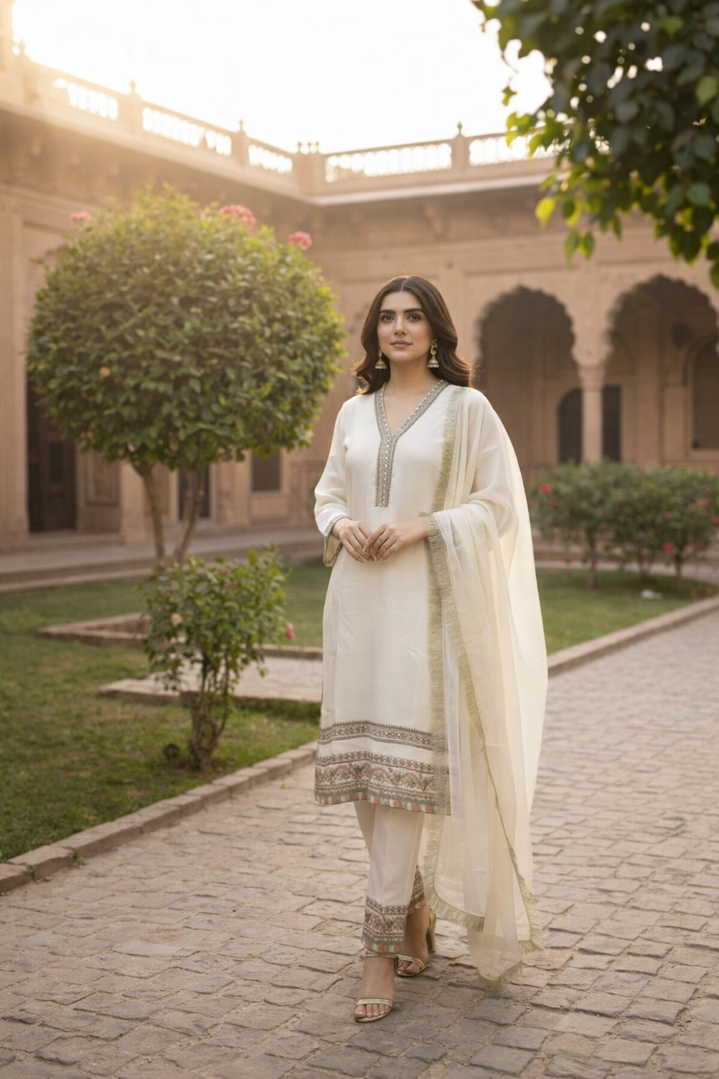 SHEHNAI WHITE EMBROIDERY 3 PC