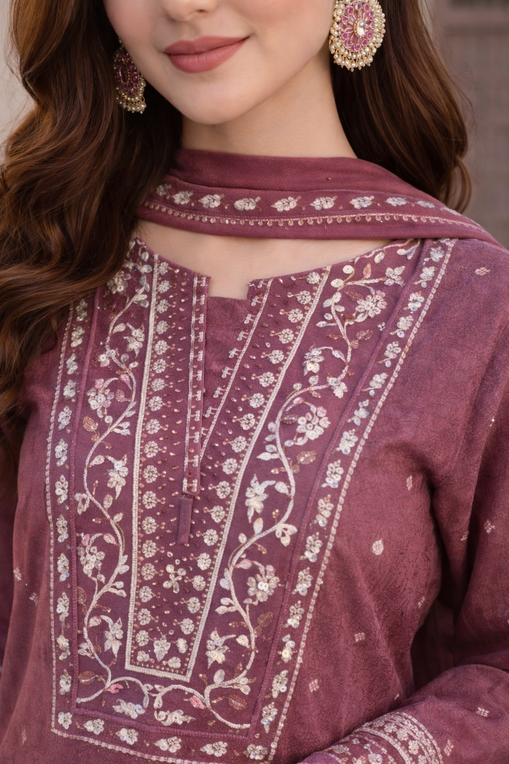 DUSTY ROSE 3PC - EMBROIDERED DRESS