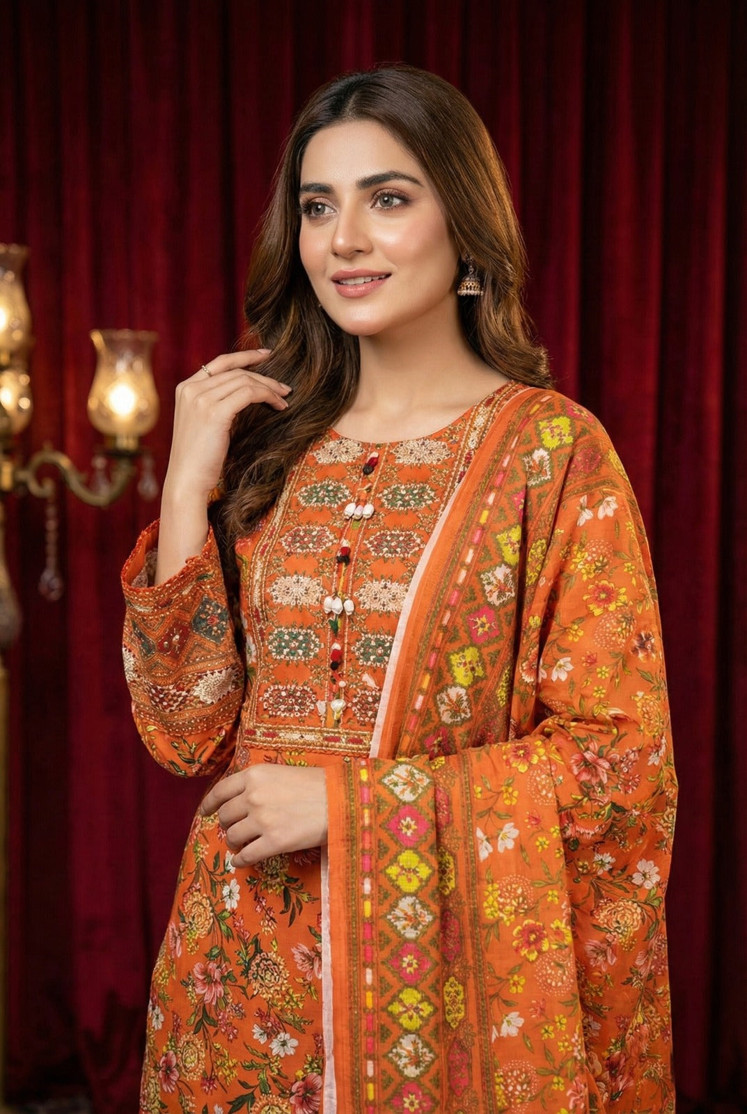 Classic Printed 3-Piece Khaddar Suit