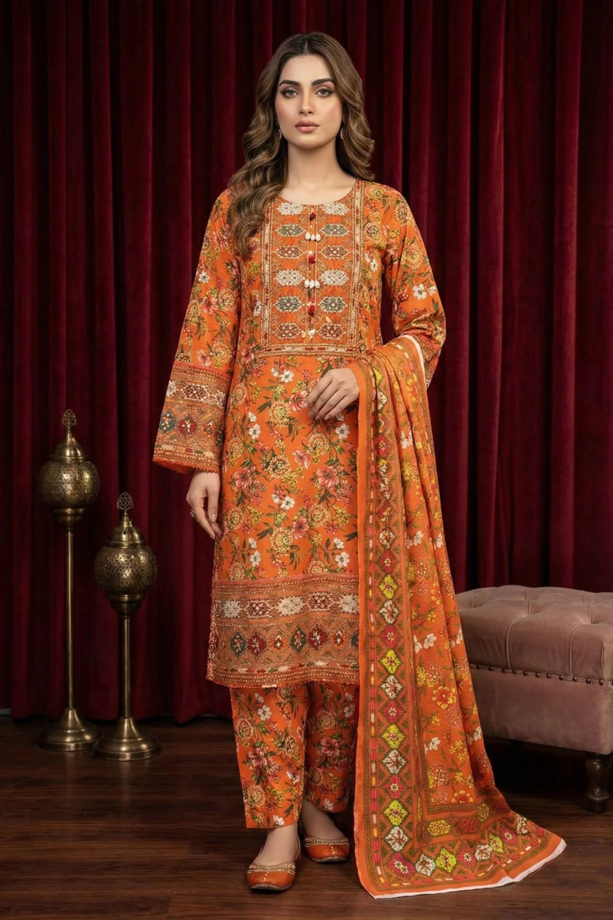 Classic Printed 3-Piece Khaddar Suit