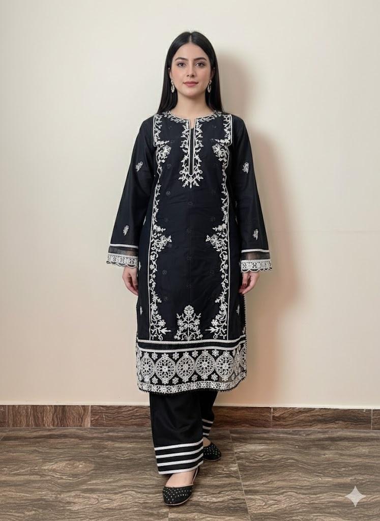 BLACK EMBROIDERY 2PC