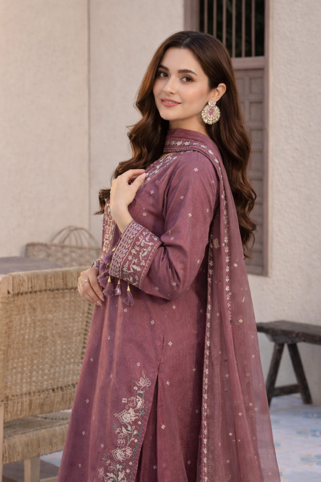 DUSTY ROSE 3PC - EMBROIDERED DRESS