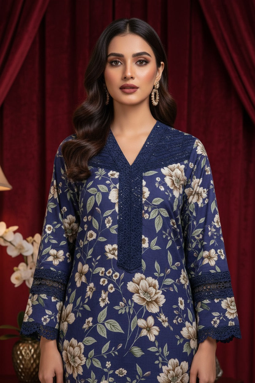 Floral Printed 3-Piece Khaddar Suit