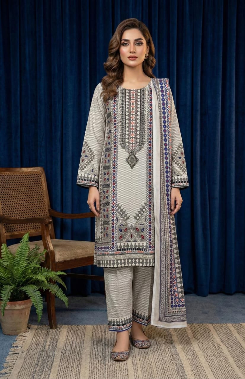 Premium Printed 3-Piece Khaddar Suit